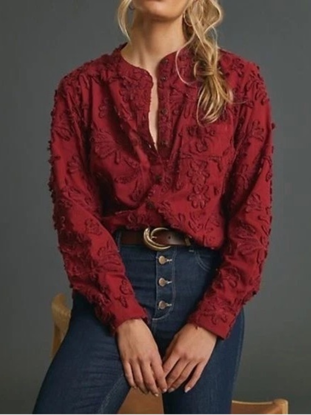 Anthropologie Pilcro The Whitney Textured Trapeze Button Down Shirt XXSP